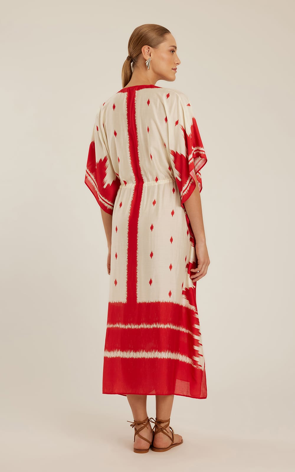 Cotton Ikat Caftan Dress Red and White